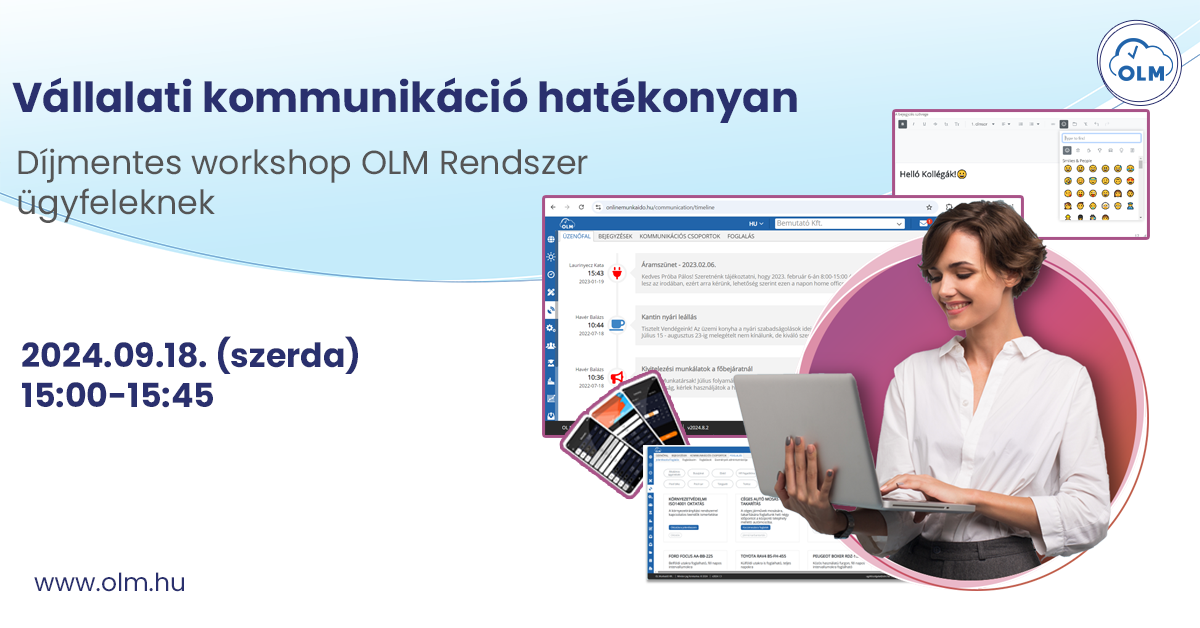 Vállalati kommunikáció hatékonyan – Díjmentes workshop OLM Rendszer ügyfelek számára -up2date worshop - OLM Rendszer